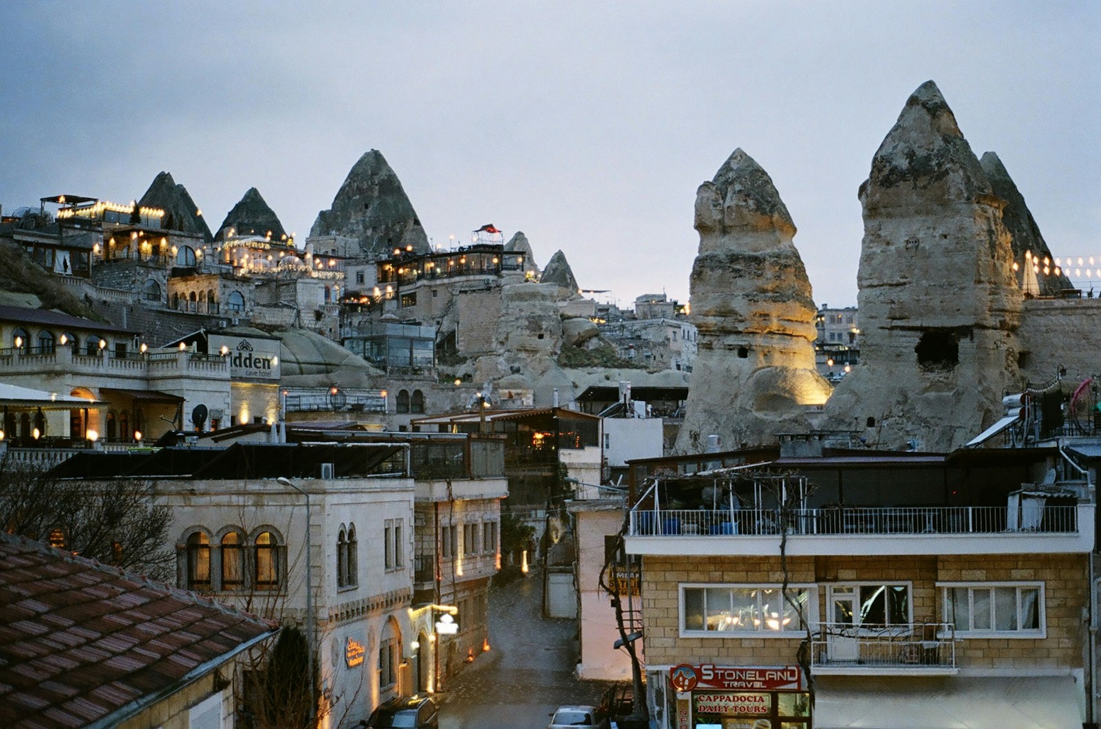 A view of a city with mountains in the background